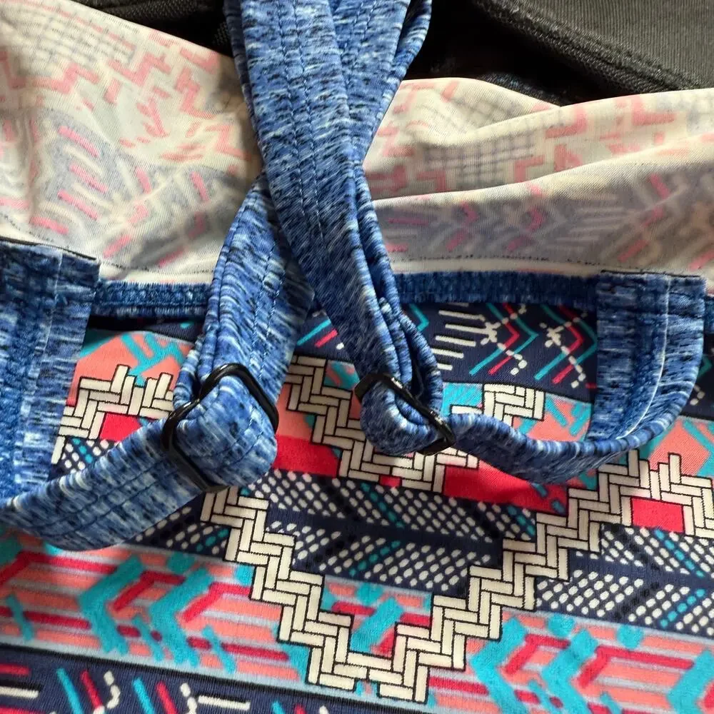 Canada Tankini Top Womens Large Blue Fair Isle Swim Coastal Vacation Resortwear